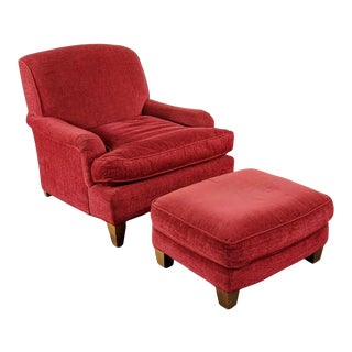 Contemporary Crate & Barrel Upholstered Armchair and Ottoman Set- 2 Pieces For Sale