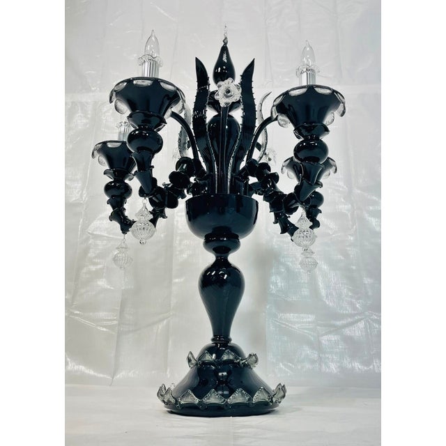 1990s 1990s Monumental Black Murano Glass Five-Arm Candelabra From the Spelling Manor For Sale - Image 5 of 18