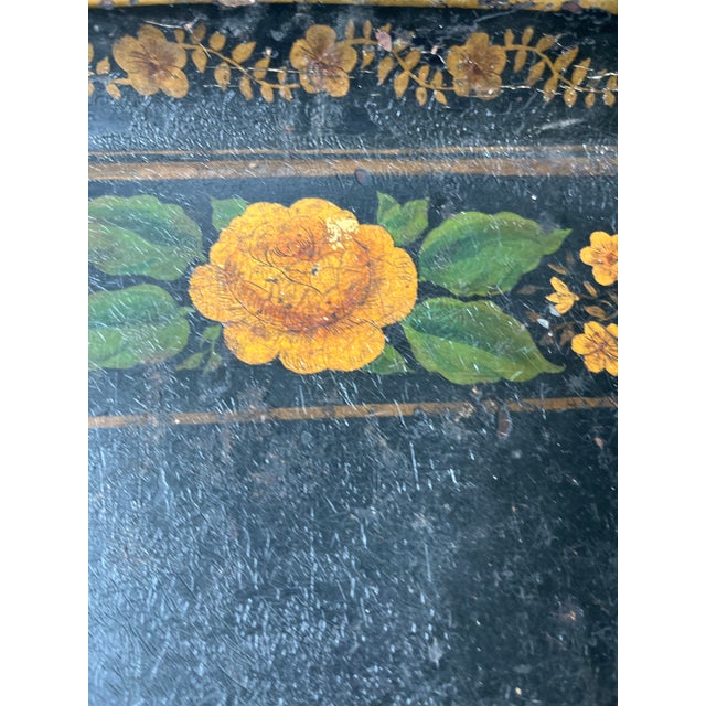 Antique French Hand-Painted Floral Toleware Tray For Sale - Image 4 of 10