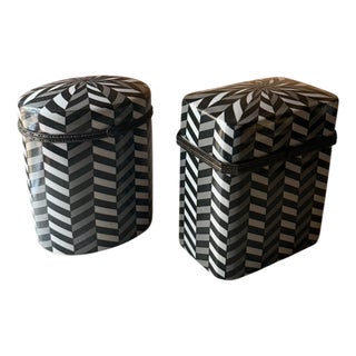 Vintage Art Deco Ceramic Boxes in Bold Herringbone Geometry, 1920, Set of 2 For Sale