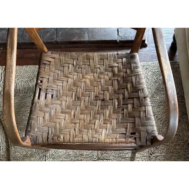 Beige Antique Primitive Bentwood Arm Ladder Back Chair With Original Woven Splint Seat For Sale - Image 8 of 10