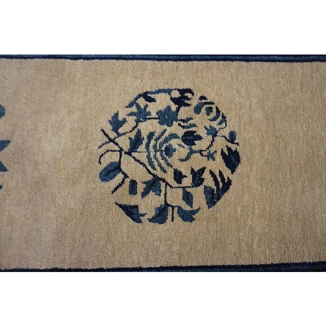1900s Beige Medallion Floral Antique Chinese Peking Rug 2' 3''x 13' 6 Knotted Wool Carpet For Sale - Image 4 of 12