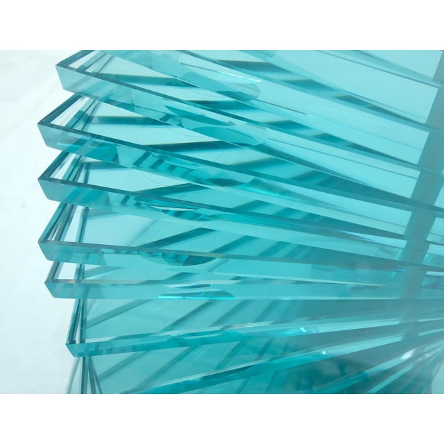 Mid 20th Century Stacked Glass Fan Shape Base Round Coffee Table Italian Post Modern Mid Century For Sale - Image 5 of 13