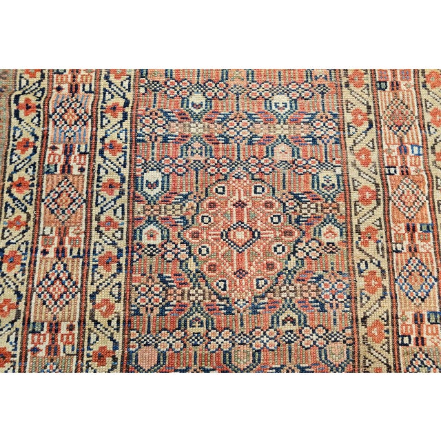 Persian Antique Serab Camel Hair Runner Rug, Hand-Knotted Wool, Allover Geometric Pattern, Red & Green, 3x12 For Sale - Image 3 of 18