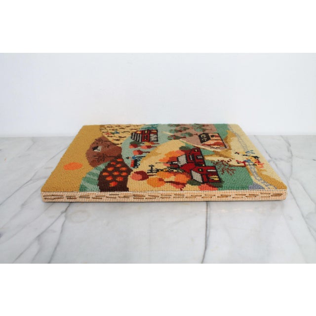 Textile Vintage Folk Art Textile Country Farm Scene Wall Hanging For Sale - Image 7 of 9