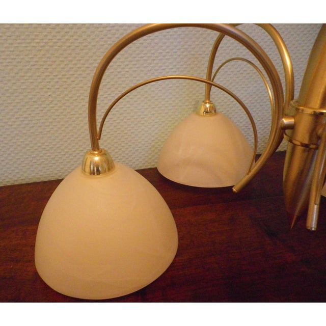 Metal Five-Arm Chandelier with Marble-Effect Tinted Glass Shades from Honsel Brand, Germany, 1970s For Sale - Image 7 of 18