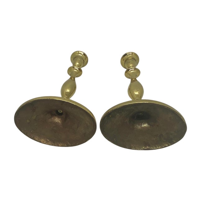 Early 19th Century Antique Regency-Style Solid Brass Candle Holders With Oval Bases - a Pair For Sale - Image 5 of 12