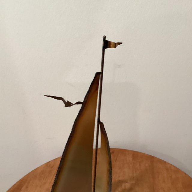 Mid-Century Modern Brass & Copper Sailboat Sculpture on the Stone Base by Curtis Jare Circa1960 For Sale - Image 11 of 12