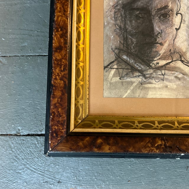 Abstract 1950’s Abstract Expressionist Male Portrait Ink / Pastel Drawing For Sale - Image 3 of 5