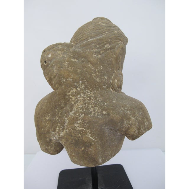 Apsara Celestial Deity Carved Stone India Hindu Bust Sculpture Statue on Stand For Sale - Image 9 of 12