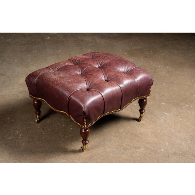Burgundy Vintage Humidor Armchair and Rolling Ottoman Set in Burgundy For Sale - Image 8 of 17