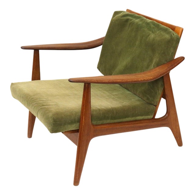 Vintage Scandinavian Lounge Chair with Green Corduroy Upholstery, 1970s For Sale