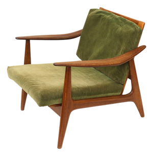 Vintage Scandinavian Lounge Chair with Green Corduroy Upholstery, 1970s