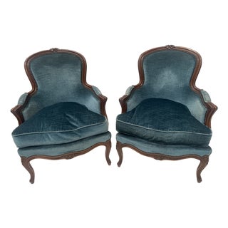 Louis XV Style Bergère Armchairs in Wood, 20th Century, Set of 2 For Sale