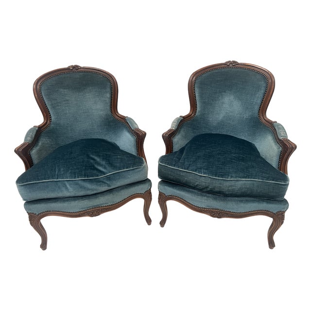Louis XV Style Bergère Armchairs in Wood, 20th Century, Set of 2 For Sale