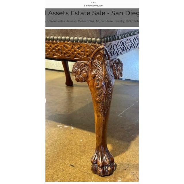 Leather Wing Back Chair With Carved Legs/Apron For Sale In San Diego - Image 6 of 6