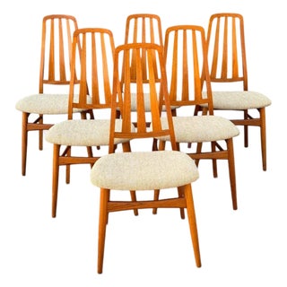 Set of Six Niels Koefoed Eva Dining Chairs for Koefoeds Hornslet | Danish Modern Teak | Kvadrat Hallingdal Wool Seats For Sale