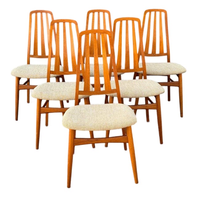 Set of Six Niels Koefoed Eva Dining Chairs for Koefoeds Hornslet | Danish Modern Teak | Kvadrat Hallingdal Wool Seats For Sale