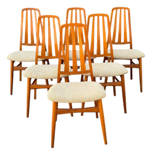 Set of Six Niels Koefoed Eva Dining Chairs for Koefoeds Hornslet | Danish Modern Teak | Kvadrat Hallingdal Wool Seats