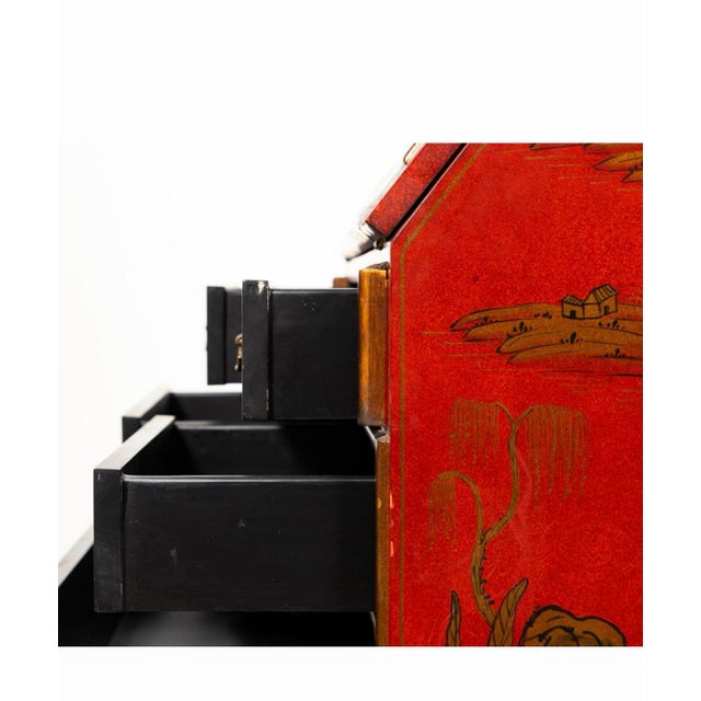 Late 20th Century George-I Style Red Chinoiserie Secretary Bookcase For Sale In Phoenix - Image 6 of 7