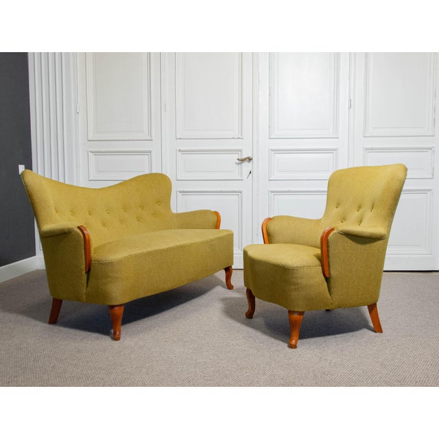 Vintage Swedish Lounge Set by Carl Malmsten, 1940s, Set of 2 For Sale - Image 16 of 18
