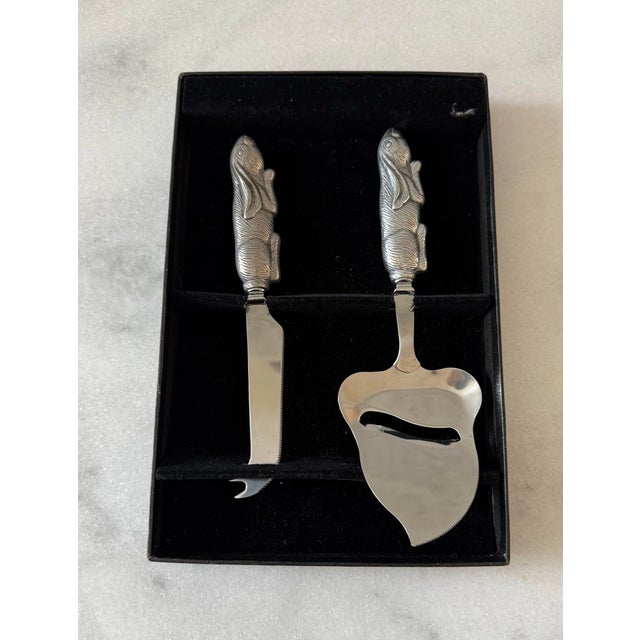 Late 20th Century Vintage Arthur Court Cheese Knife Set With Rabbit Handles For Sale - Image 5 of 7