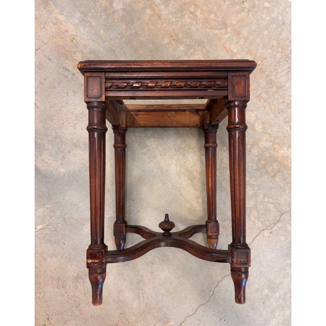 Wood Late 19th or Early 20th Century Petite French Marble Top Carved Wood Side Table 15” Square For Sale - Image 7 of 8