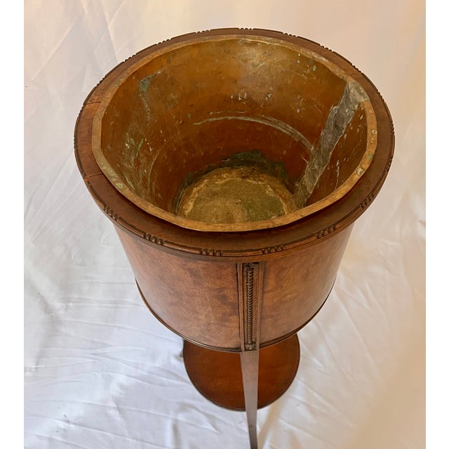 Antique Burl Wood Edwardian Plant Stand W/Copper Insert For Sale - Image 12 of 18