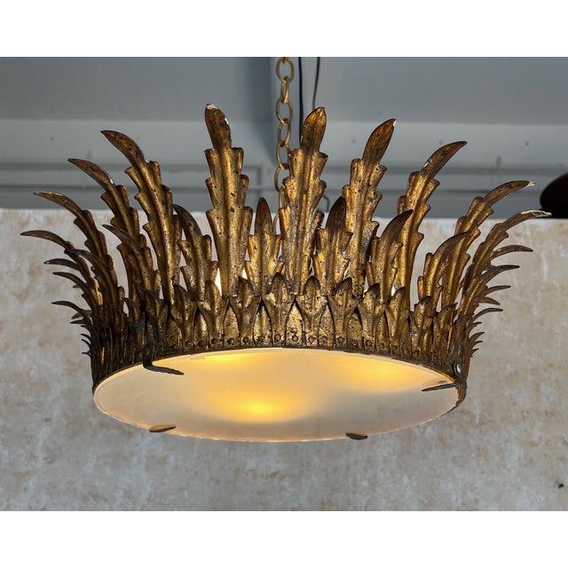 1950s Spanish Feathered Crown Ceiling Fixture For Sale - Image 5 of 12