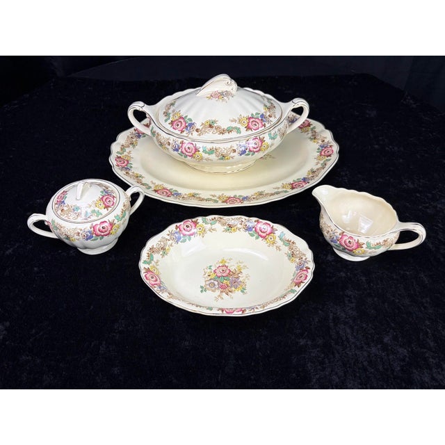 Rare 56-Piece 1930s J & G Meakin "Pilgrim Sunshine" English Ironstone Dinnerware Service With Hostess Spares - Complete Set for 8 For Sale - Image 14 of 15