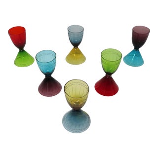 Mid Century Etch Cut Glass Topsy Turvy Cocktail Glasses Set 6 For Sale