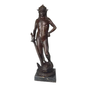 Late 19th Century Grand Tour Bronze Sculpture, Donatello's David on Marble Base