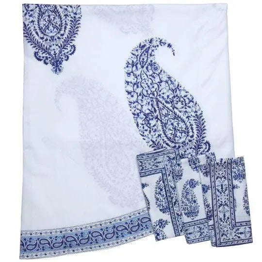 Contemporary Malabar Large Paisley Deep Blue Round Tablecloth, 120-Inch For Sale - Image 3 of 5