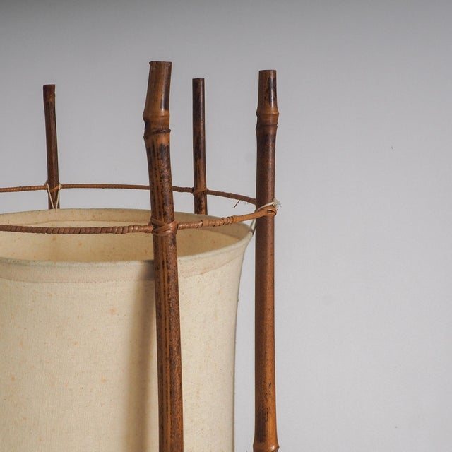 Large Bamboo and Linen Floor Lamp by Louis Sognot, 1960s For Sale - Image 11 of 18