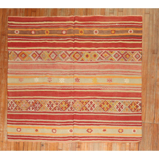 Vintage Tribal Turkish Kilim Flat-Weaves - A Pair - 5'10" x 6'6" For Sale - Image 10 of 12