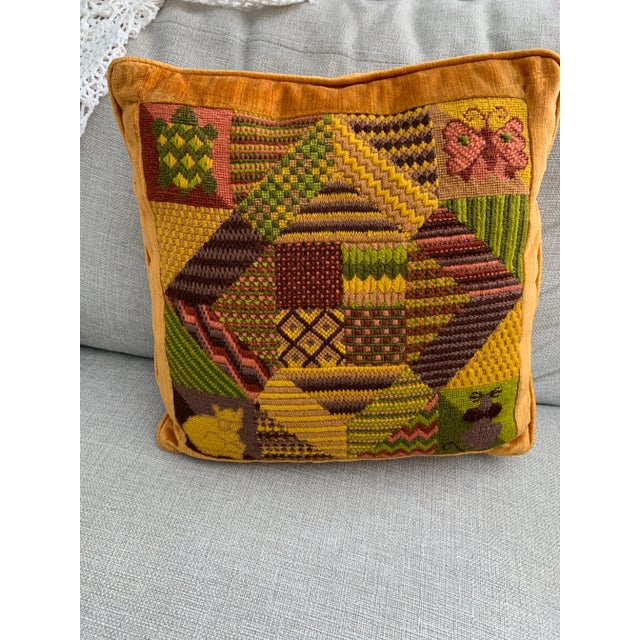 Vintage 70’s handmade bargello needlepoint decorative pillow 14” x 14” Needlepoint canvas wool yarn in various vibrant...