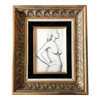 Original Vintage Female Nude Charcoal Study Drawing Vintage Frame For Sale