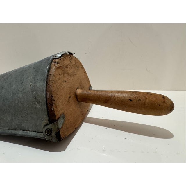 Brown Antique Galvanized Grain Scoop With Wood Handle Farm Primitive For Sale - Image 8 of 10
