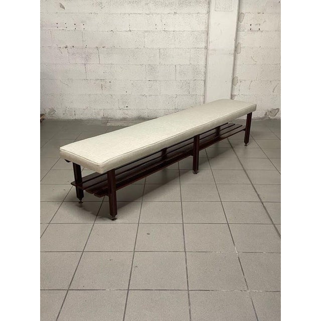 Large Vintage Bench in Teak and Fabric, 1960s For Sale - Image 4 of 18