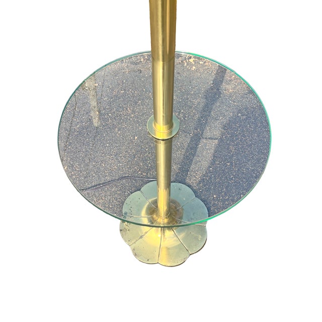 Vintage Stiffel Brass Lotus Style Floor Lamp With Glass Table For Sale - Image 9 of 11