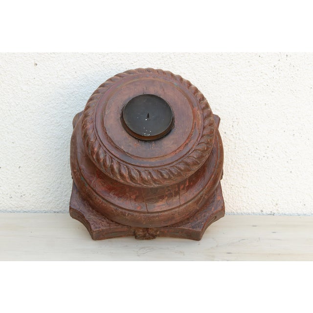 Brown Antique Teak Rounded Rosette Pedestal For Sale - Image 8 of 9