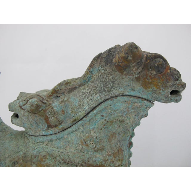 Chinese Chinese Bronze Ware Ritual Wine Multi Headed Beast Sheep Lidded Guang Vessel For Sale - Image 3 of 18