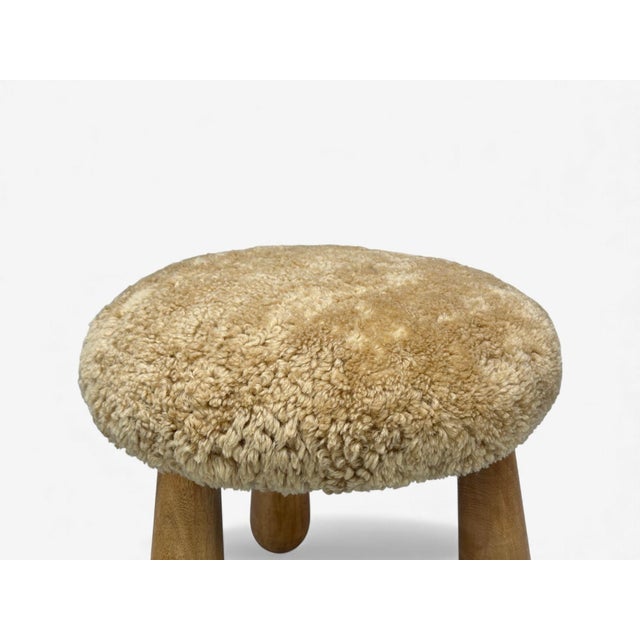 Danish Modern Style, Honey Sheepskin, Maple, Shearling Footstools, Usa, 21st C. For Sale In New York - Image 6 of 10