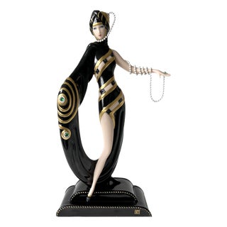 Pearls and Emeralds Fine Porcelain Figurine from House of Erté, 1990s For Sale