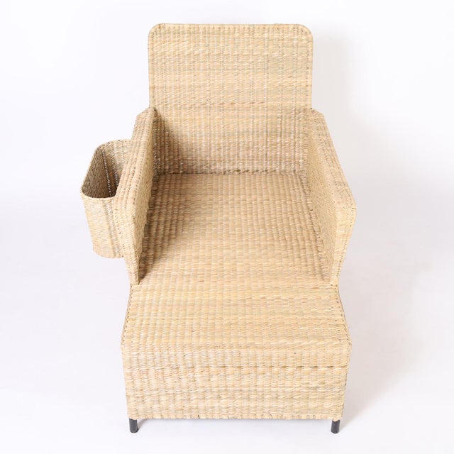 Mid-Century Modern Woven Reed Chaise Lounges With Magazine Racks For Sale - Image 3 of 10