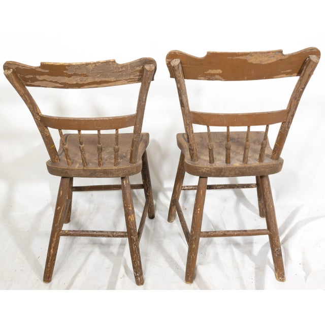 19th Century Pair of Painted Rustic Primitive Farmhouse Side Chairs For Sale In New York - Image 6 of 10