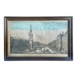 French “Vue D’ Optique” Hand-Painted Engraving Vintage