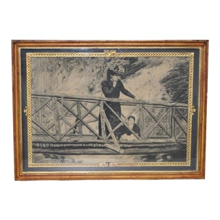 Antique Charcoal Drawing of Woman and Child Circa 1900 For Sale