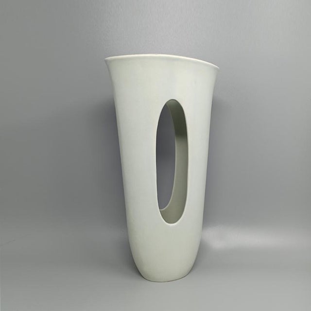 1970s Stunning aqua green vase in Ceramic. Made in Italy. Dimensions: 7,08" x 3,54" x 14,56" inches cm 18 x cm 9 x cm 37 H