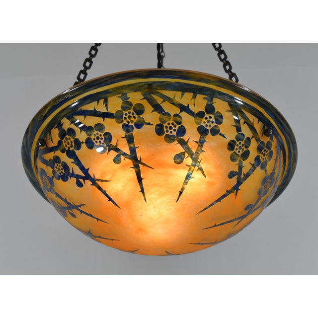 French Art Deco Pendant Light by Le Verre Francais Schneider - 1925 Cameo Chandelier France For Sale - Image 10 of 15
